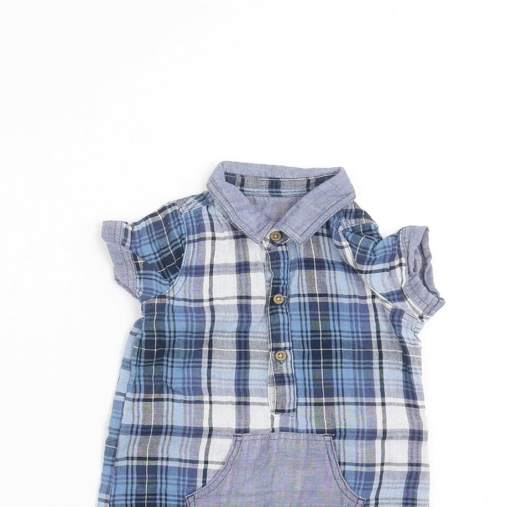 Matalan Baby Blue Plaid  Romper One-Piece Size 6-9 Months