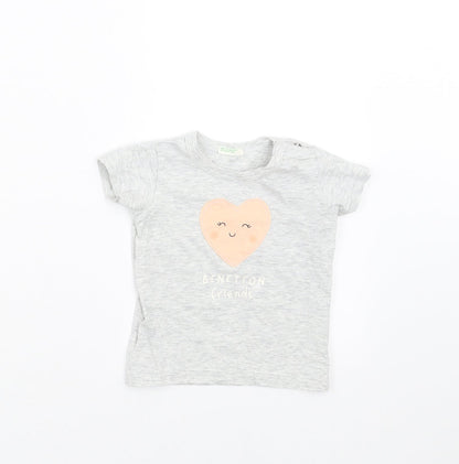 United Colors of Benetton Girls Grey   Basic T-Shirt Size 3-6 Months  - heart
