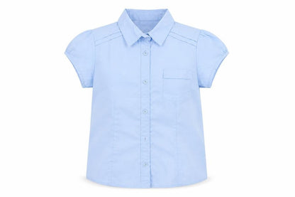 Front view of Next girls’ blue basic button-up, size 9, years - school