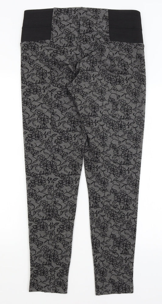 Fansa Womens Black Floral  Trousers  Size 12 L29.5 in