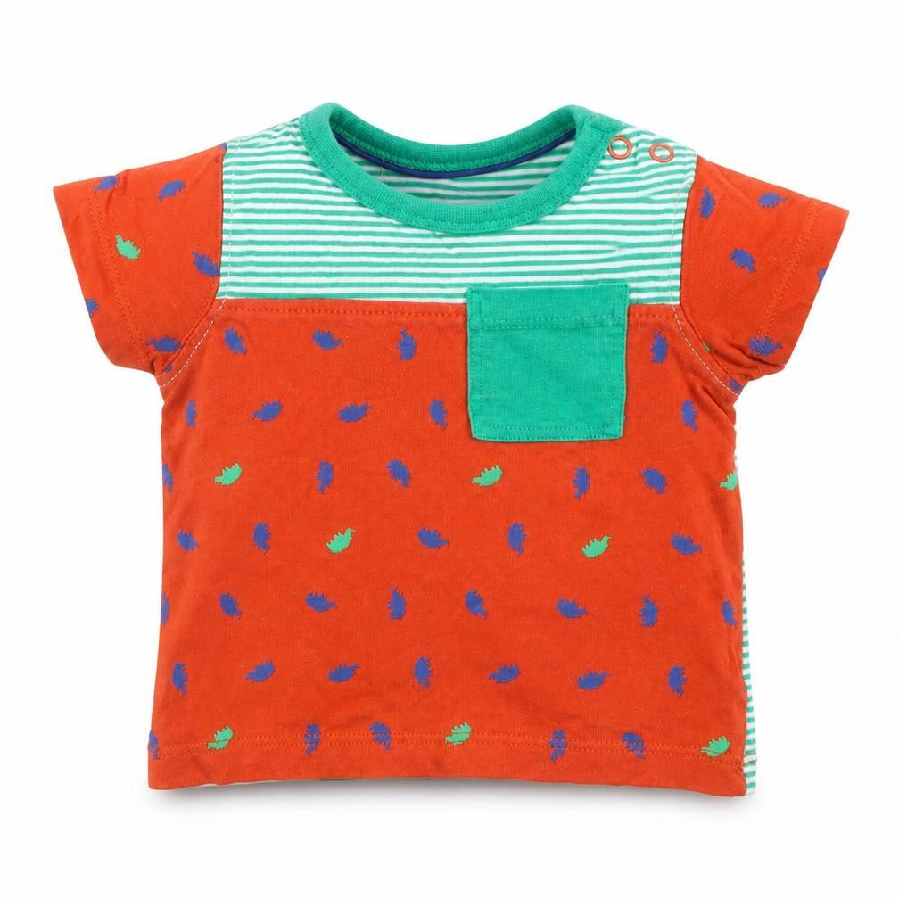 Front view of Mini Club Baby Red Striped Basic T-Shirt, size 3-6, Months - Rhinos