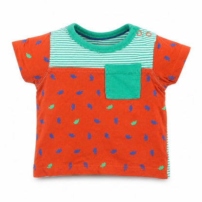 Front view of Mini Club Baby Red Striped Basic T-Shirt, size 3-6, Months - Rhinos