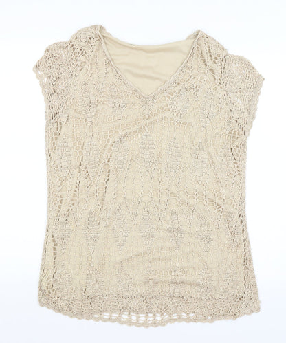 Womens UK Size 18 Evans Gold Basic T-Shirt