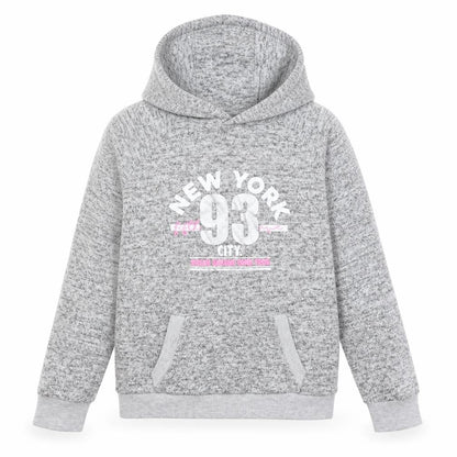 Front view of Miss E-vie girls’ grey pullover hoodie, size 9-10, years