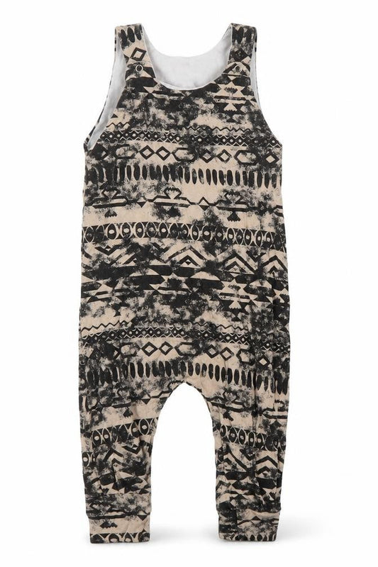 Ginikins Girls Brown Geometric  Dungaree One-Piece Size 12 Months