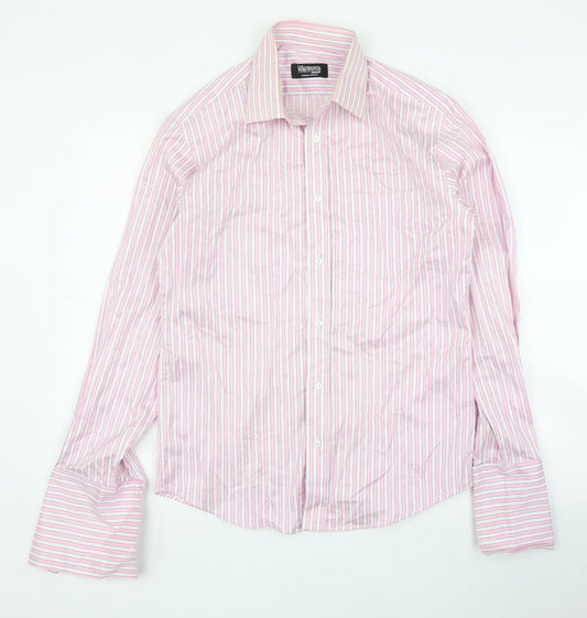 Raymond Shop Mens Pink Striped   Button-Up Size M