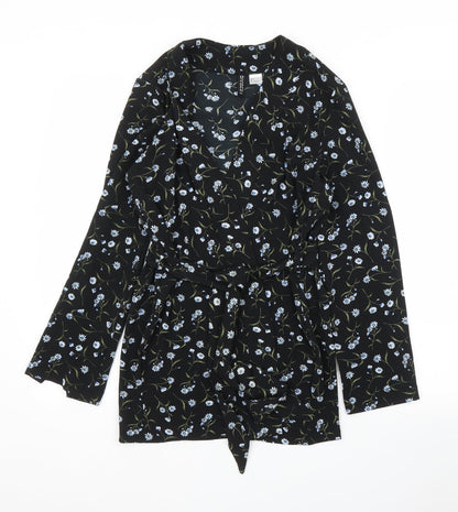H&M Womens Black Floral  Kimono Blouse Size S
