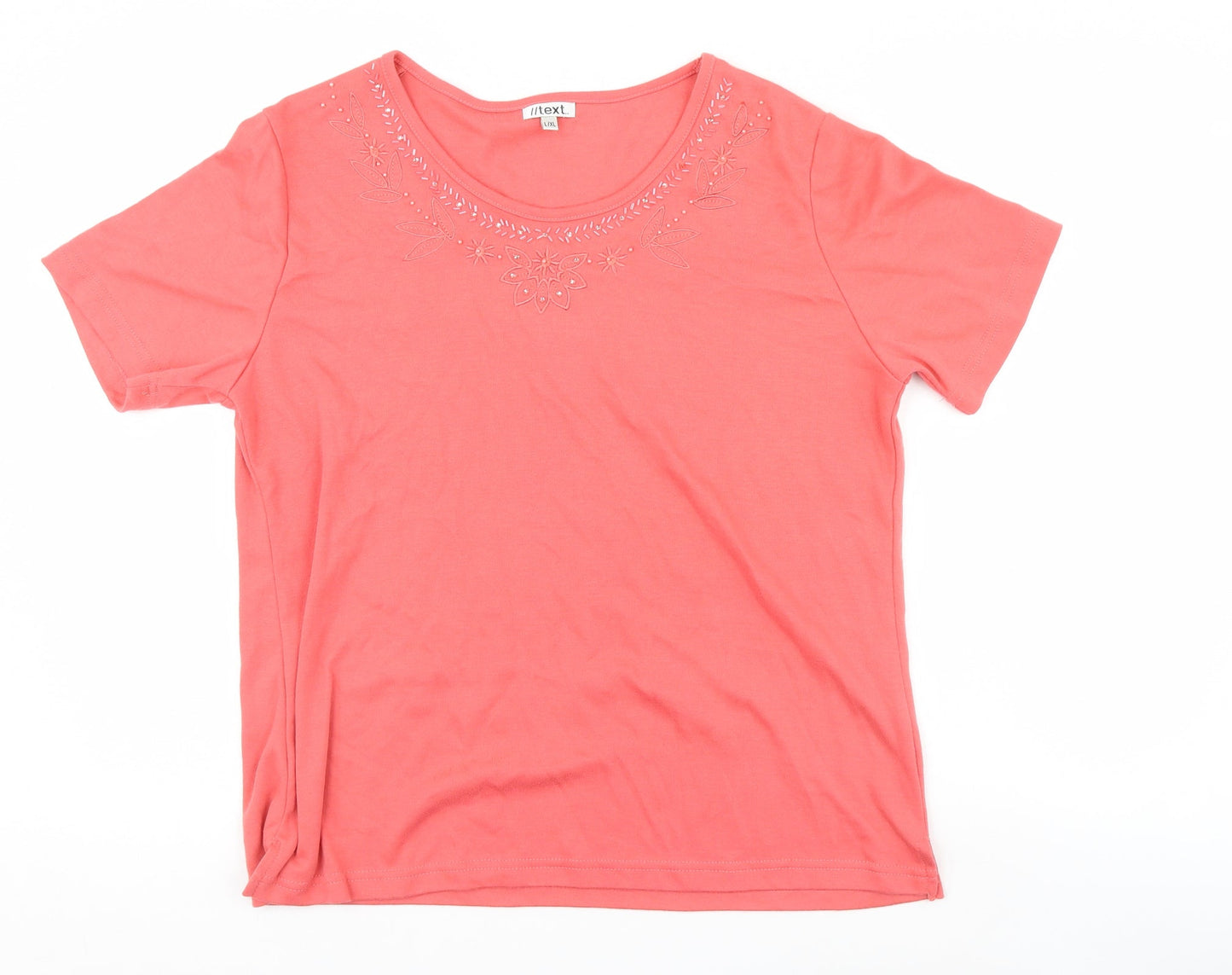 Womens UK Size XL TEXT Pink Basic T-Shirt