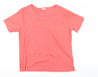 Womens UK Size XL TEXT Pink Basic T-Shirt
