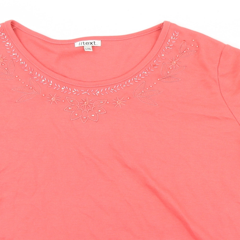 Womens UK Size XL TEXT Pink Basic T-Shirt