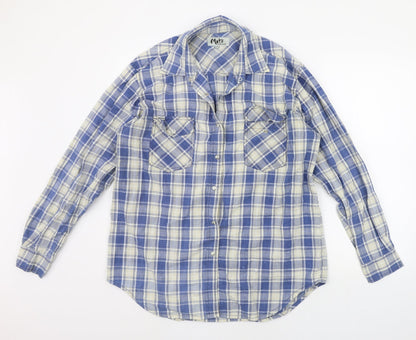Mens UK Size 14 Moto Menswear Blue  Button-Up Long Sleeve Casual Shirt