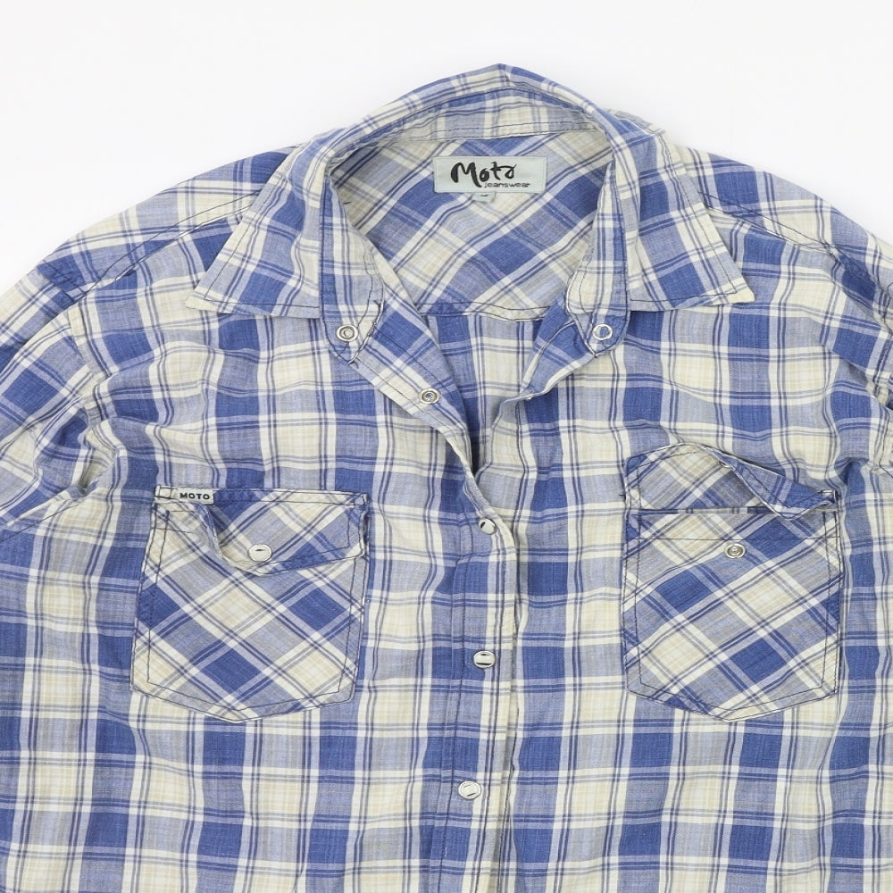 Mens UK Size 14 Moto Menswear Blue  Button-Up Long Sleeve Casual Shirt