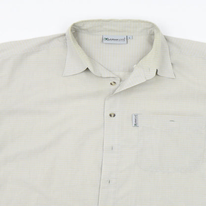 Outdoors scene Mens Grey Striped   Button-Up Size L