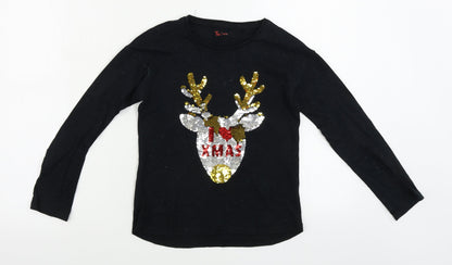TU Boys Black   Basic T-Shirt Size 11 Years  - sequin detail
