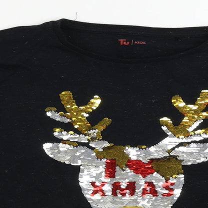 TU Boys Black   Basic T-Shirt Size 11 Years  - sequin detail