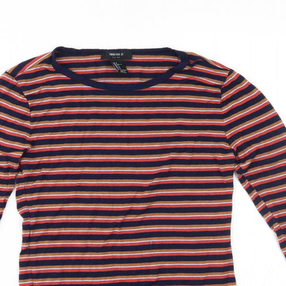 FOREVER 21 Womens Multicoloured Striped  Basic T-Shirt Size S