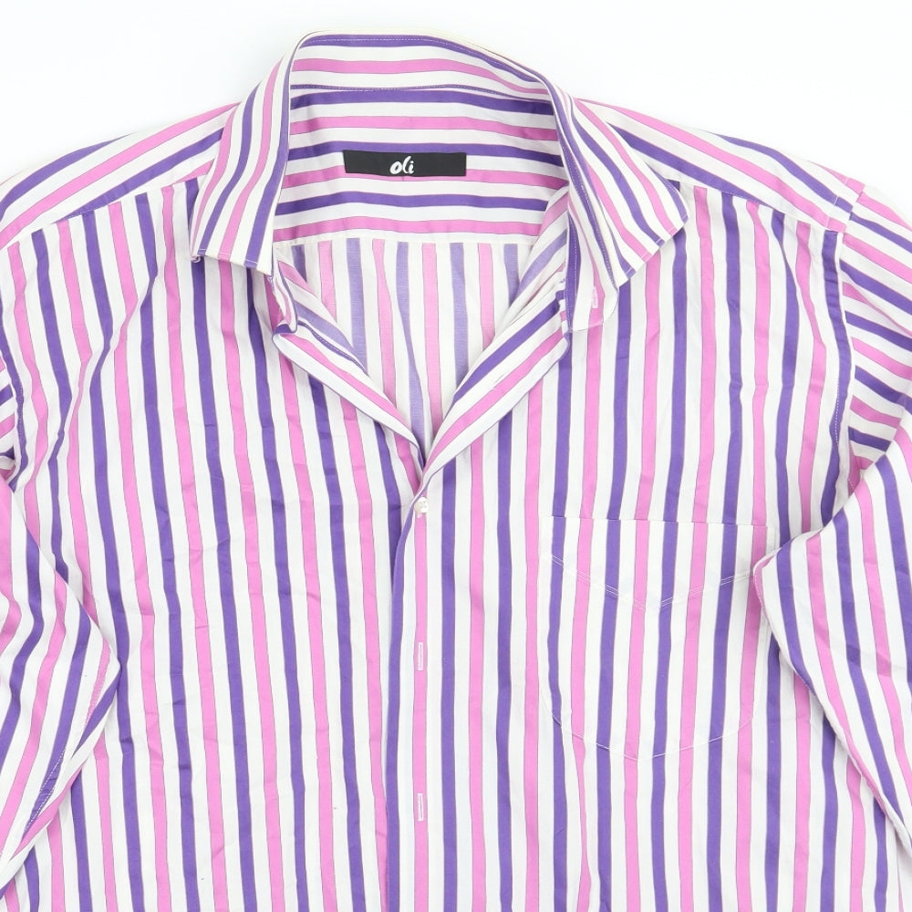 Mens UK Size 16 Oli Pink  Button-Up Long Sleeve Casual Shirt