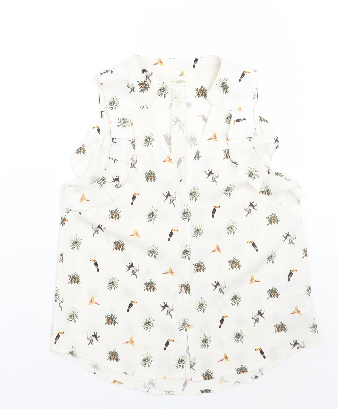 H&M< Womens Ivory Animal Print  Basic Button-Up Size 6
