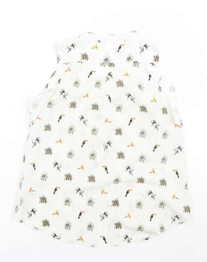 H&M< Womens Ivory Animal Print  Basic Button-Up Size 6
