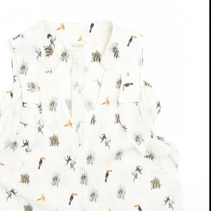 H&M< Womens Ivory Animal Print  Basic Button-Up Size 6