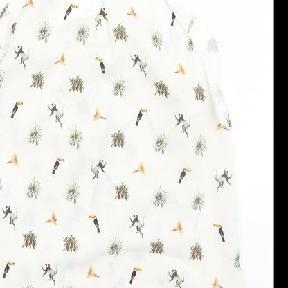 H&M< Womens Ivory Animal Print  Basic Button-Up Size 6