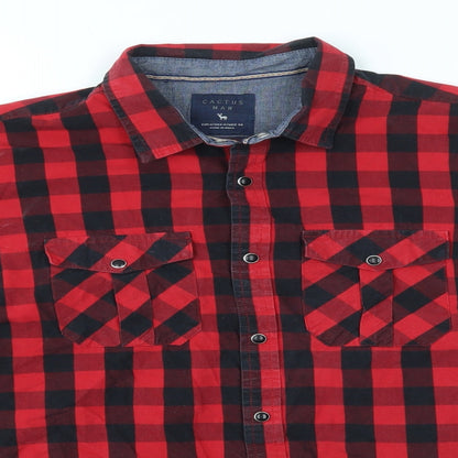 Mens UK Size M CACTUS MAN Red  Button-Up Long Sleeve Casual Shirt