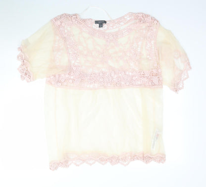 Primark Womens Pink  Mesh Basic Blouse Size L  - Light yellow / peach Lace