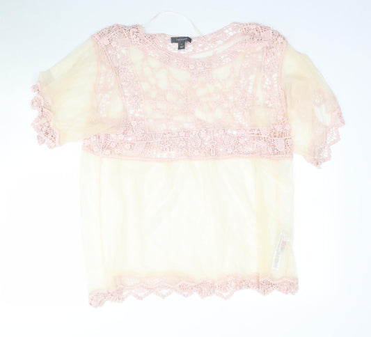 Primark Womens Pink  Mesh Basic Blouse Size L  - Light yellow / peach Lace