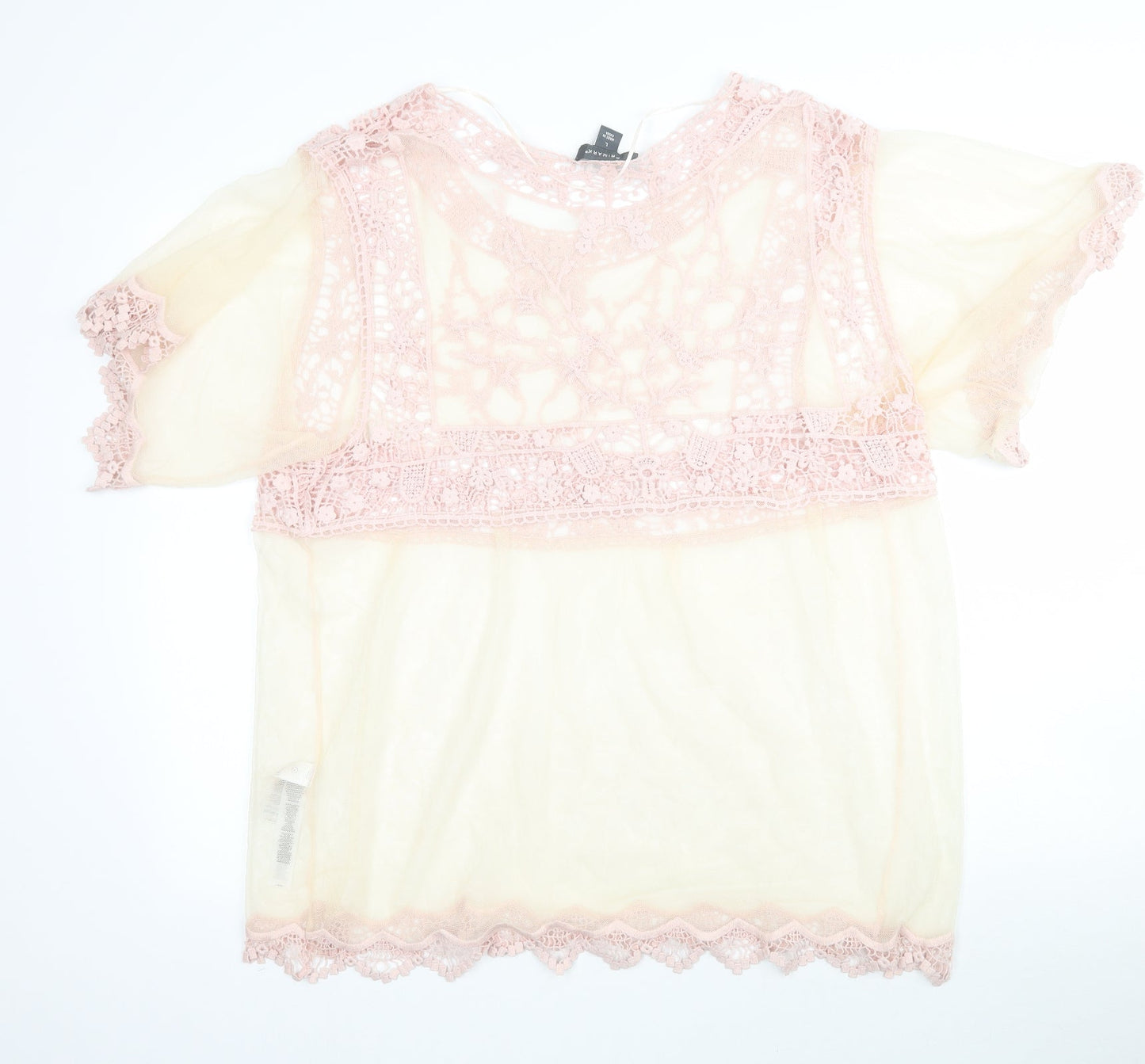 Primark Womens Pink  Mesh Basic Blouse Size L  - Light yellow / peach Lace