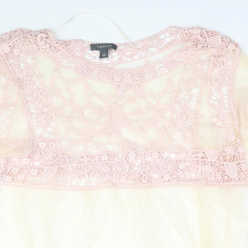 Primark Womens Pink  Mesh Basic Blouse Size L  - Light yellow / peach Lace