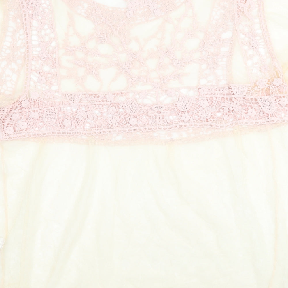 Primark Womens Pink  Mesh Basic Blouse Size L  - Light yellow / peach Lace