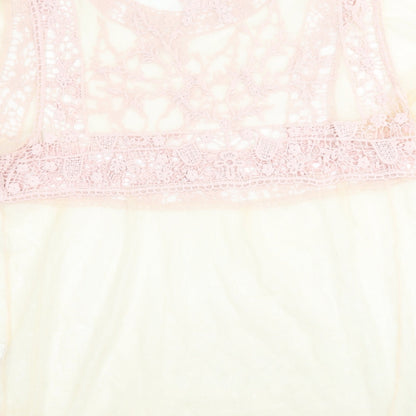 Primark Womens Pink  Mesh Basic Blouse Size L  - Light yellow / peach Lace