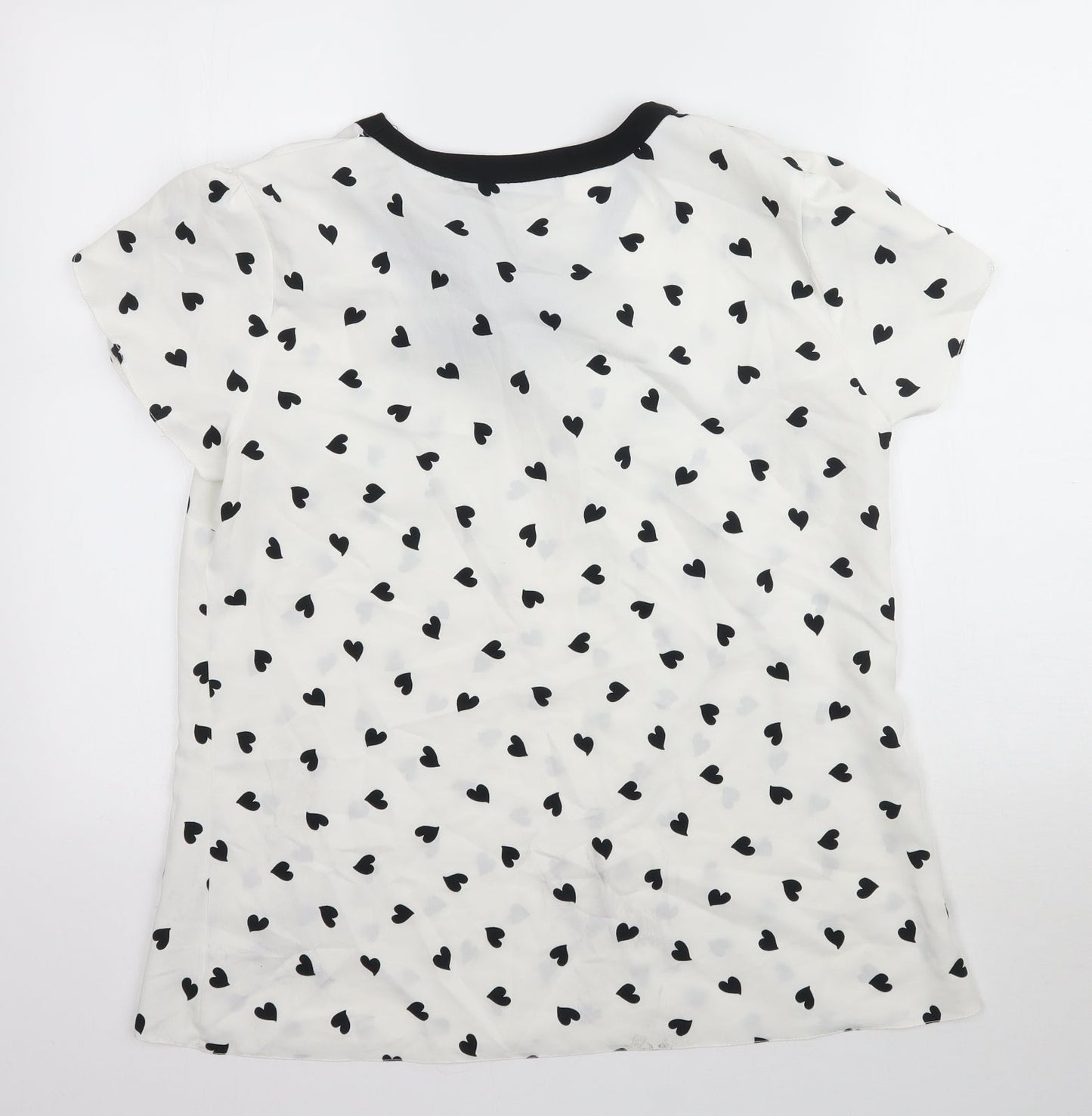 F&F Womens White  Mesh Basic Blouse Size L  - Tie detail Love heart