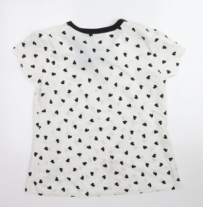 F&F Womens White  Mesh Basic Blouse Size L  - Tie detail Love heart