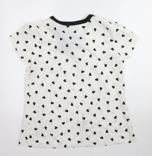 F&F Womens White  Mesh Basic Blouse Size L  - Tie detail Love heart