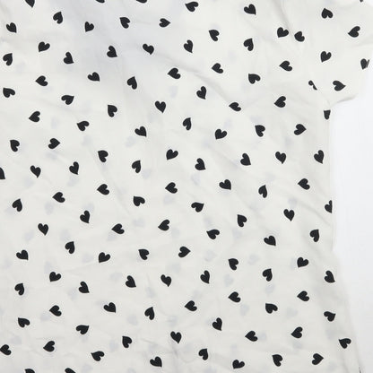 F&F Womens White  Mesh Basic Blouse Size L  - Tie detail Love heart