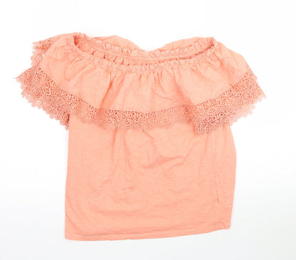 George Womens Pink   Basic Blouse Size 12  - Peach Lace detail
