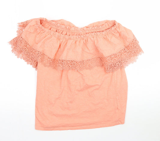 George Womens Pink   Basic Blouse Size 12  - Peach Lace detail