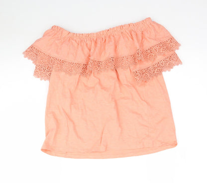 George Womens Pink   Basic Blouse Size 12  - Peach Lace detail