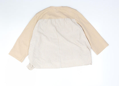 Namu Womens Beige Striped  Basic T-Shirt Size M