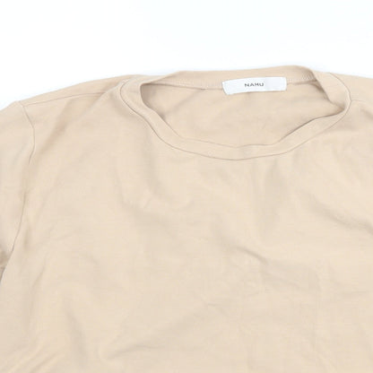 Namu Womens Beige Striped  Basic T-Shirt Size M