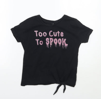 TU Girls Black   Cropped T-Shirt Size 7 Years