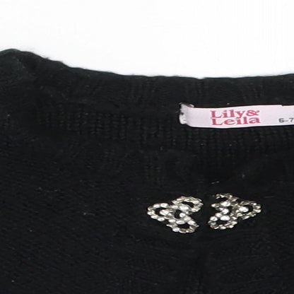Lily & Leila Girls Black  Knit Cardigan Jumper Size 6-7 Years
