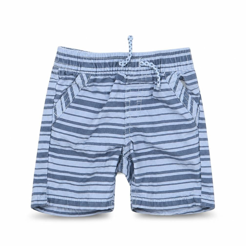 Front view of Primark Baby Blue Striped sweatpants, size 6-9, Months - Waist 16in; Inside leg 3in
