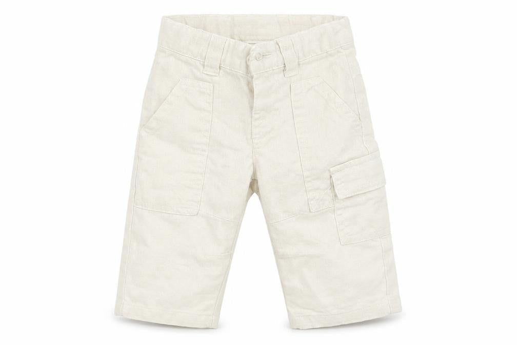 Front view of Mila Blue Baby White Cropped Trousers, size 3-6, Months - Waist 16in; Inside leg 7in