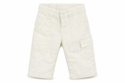 Front view of Mila Blue Baby White Cropped Trousers, size 3-6, Months - Waist 16in; Inside leg 7in