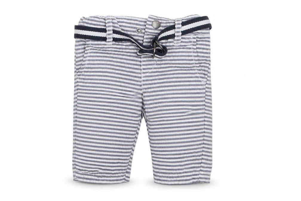 Front view of Denim Co. Baby White Striped sweatpants, size 6-9, Months - Waist 18in; Inside leg 4in