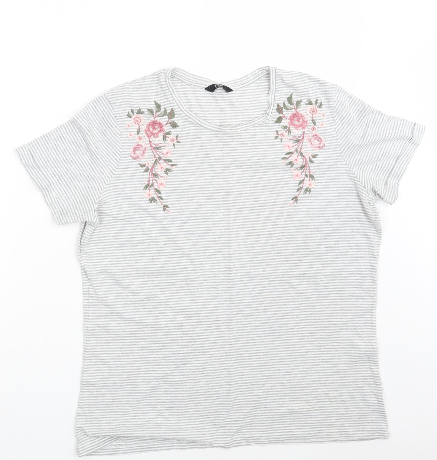 F&F Womens Grey Striped  Basic T-Shirt One Size