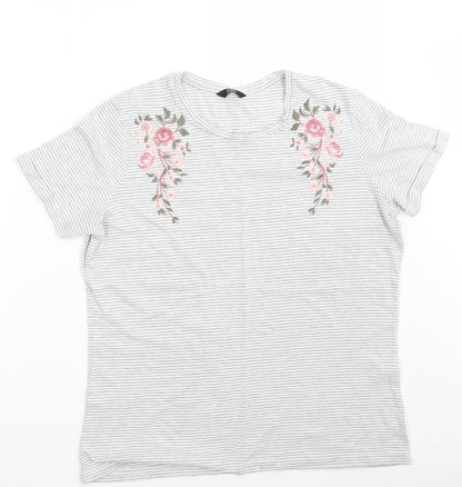 F&F Womens Grey Striped  Basic T-Shirt One Size