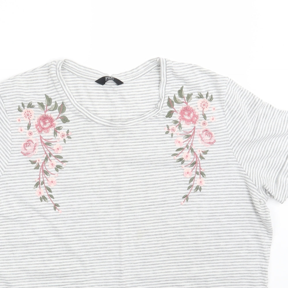 F&F Womens Grey Striped  Basic T-Shirt One Size